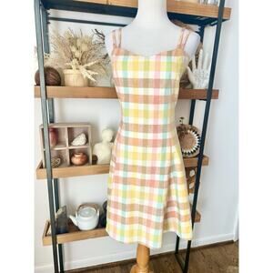 Vintage 90’s Basco Pastel Plaid Size 8 Linen Strappy Sundress